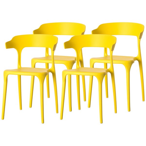 Fabulaxe Modern Plastic Outdoor Dining Chair with Open U Shaped Back, Yellow, PK 4 QI004228.YL.4